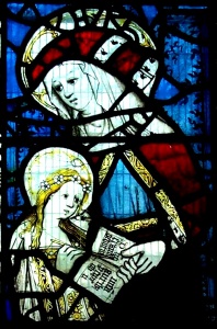 St Anne teaching the Virgin to Read. Stained Glass Window at All Saints Church, North Street, York