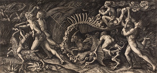 Agostino Veneziano (fl. 1509–1536), The Witches’ Rout (The Carcass). Engraving, c. 1520. Exhibition Poster for 'Witches and Wicked Bodies' at the British Museum